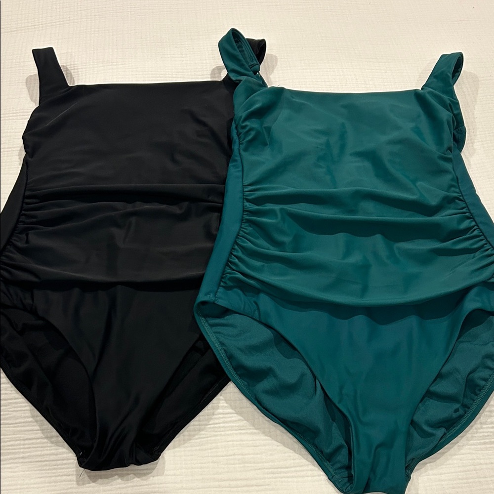 Set of 2 Shade & Shore Black and Emerald Green Women’s Swim One Pieces